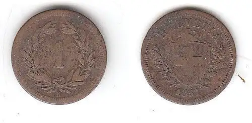 1 Rappen Kupfer Münze Schweiz 1857 B (113155)