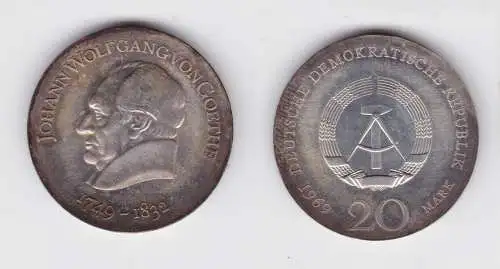 DDR Gedenk Münze 20 Mark Johann Wolfgang von Goethe 1969 Silber (136800)