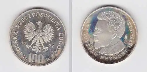 100 Zloty Silber Münze Polen Wladislaw Reymont Probe 1977 PP (131403)