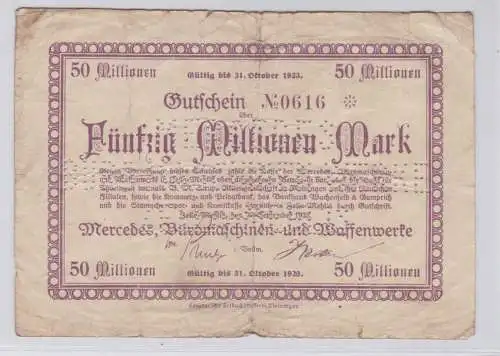 50 Millionen Mark Banknote Zella Mehlis Mercedes Büromaschinen & Waffen.(138054)