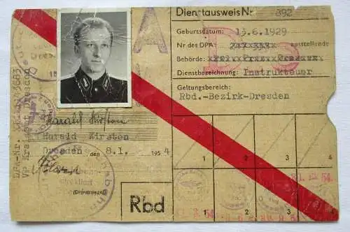 Dienstausweis Reichsbahndirektion Bezirk Dresden 8.1.1954 Russenbretter (112569)