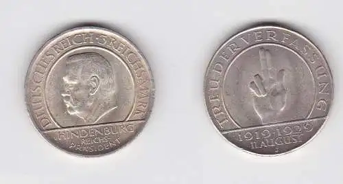 Silber Münze 3 Mark Verfassung "Schwurhand" 1929 J (132564)