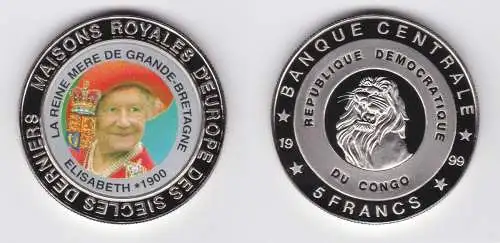 5 Francs Münze Kongo Congo Elisabeth 1900 La Reine Mere de Grande -Bret (148323)