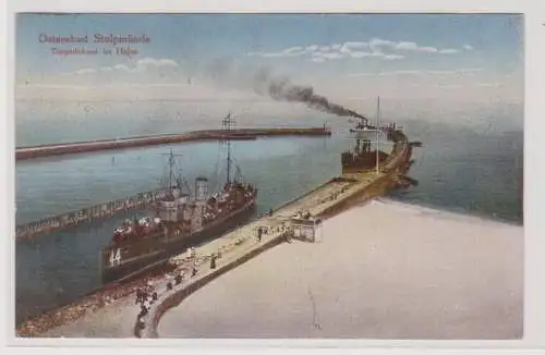 90181 Ak Ostseebad Stolpmünde (Ustka) Torpedoboot im Hafen 1922