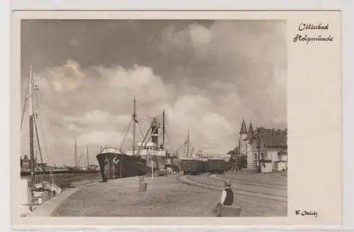 91998 Ak Ostseebad Stolpmünde (Ustka) Dampfer im Hafen 1939