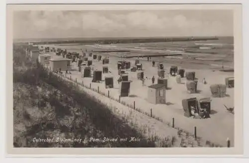 97746 Ak Ostseebad Stolpmünde (Ustka) in Pommern Strand mit Mole 1932