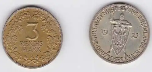 3 Mark Silber Münze 1000 Feier der Rheinlande 1925 A f.vz (135757)