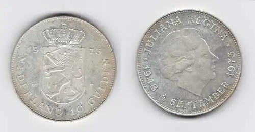 10 Gulden Silber Münze Niederlande 1973 vz/Stgl. (133709)