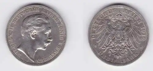 3 Mark Silbermünze Preussen Kaiser Wilhelm II 1910 A Jäger 103 f.vz (129980)