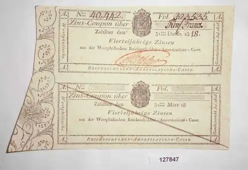 5 Francs Zins-Coupon Westphäl. Reichsschulden Amortisations Casse 1818 (127847)