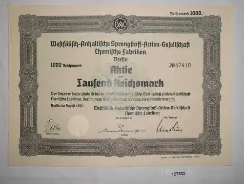 1000 Mark Aktie Westfälische Anhaltinische Sprengstoff AG Berlin 1941 (127632)