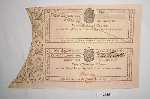 4 Francs Zins-Coupon Westphäl. Reichsschulden Amortisations Casse 1813 (127851)