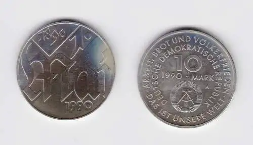 DDR Gedenk Münze 10 Mark 100.Jahre 1.Mai Feiertag 1990 (148761)