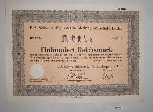 100 Mark Aktie E.A.Schwerdtfeger & Co. AG in Berlin 4.November 1938 (127533)