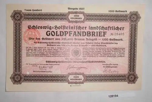 1000 Goldmark Pfandbrief Schleswig-Holsteinische Landschaft 3.Feb. 1927 (128194)