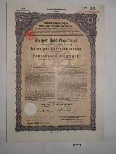 1000 Goldmark Pfandbrief Leipziger Hypothekenbank 15. März 1930 (127971)
