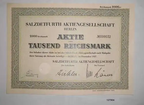 1000 Mark Aktie Salzdetfurth AG zu Berlin Dezember 1937 (127904)