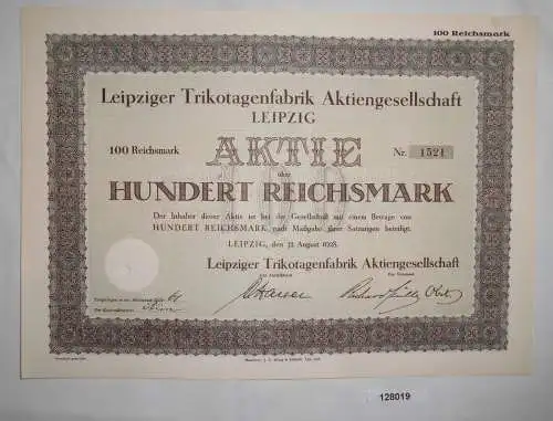 100 Reichsmark Aktie Leipziger Trikotagenfabrik AG Leipzig 31.Aug. 1928 (128019)