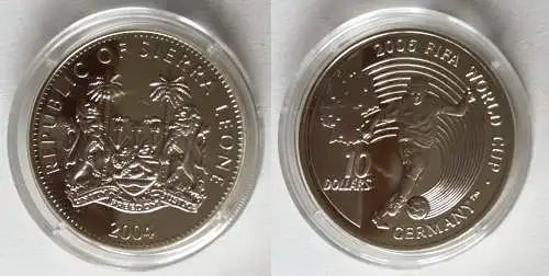 10 Dollar Silber Münze 2004 Sierra Leone Fußball WM 2006 in Deutschland (122702)