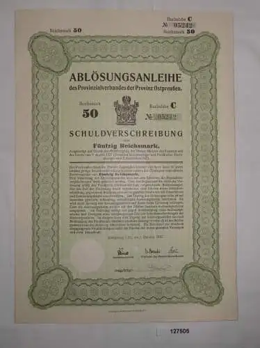 50 Reichsmark Auslosungsschein Provinzialverband Ostpreußen 1.Okt.1927 (127505)