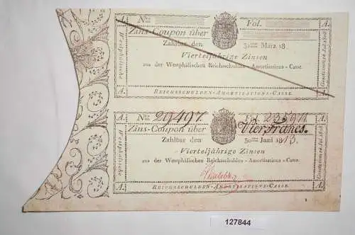 4 Francs Zins-Coupon Westphäl. Reichsschulden Amortisations Casse 1813 (127844)