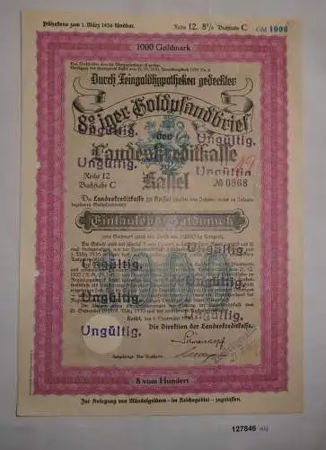 1000 Goldmark Goldpfandbrief der Landeskreditkasse Kassel 1. Sept. 1930 (127846)