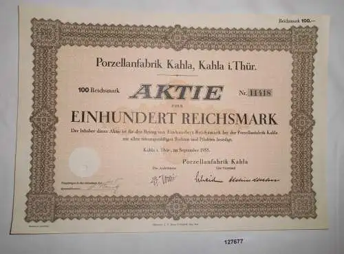 100 Mark Aktie Porzellanfabrik Kahla in Thüringen September 1935 (127677)