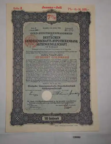 100 Goldmark Deutsche Genossenschaftshypothekenbank AG Berlin 1926 (128080)