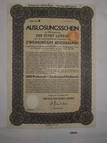 200 Reichsmark Auslosungsschein Stadt Leipzig 20. August 1930 (128040)