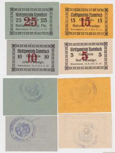 5,10,15 & 25 Pfennig Banknoten Notgeld Marktgemeinde Stammbach 1917 (140215)