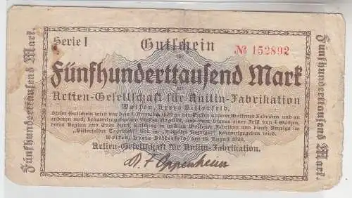 500000 Mark Banknote Wolfen AG für Anilin Fabrikation 15.08.1923 (105404)