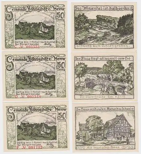 3 Banknoten Notgeld 3 x 50 Pfennig Gemeinde Röhrigshöfe Werra (1400174)