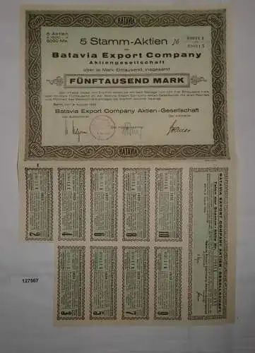 5000 Mark Aktie Batavia Export Company AG Berlin 3.August 1922 (127567)