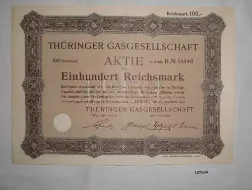 100 Reichsmark Aktie Thüringer Gasgesellschaft Leipzig 23. Dez. 1924  (127584)