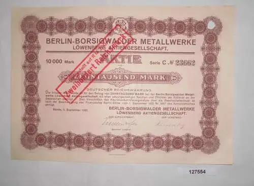 10000 Mark Aktie Berlin Borsigwalder Metallwerke Berlin 3.9.1923 (127554)
