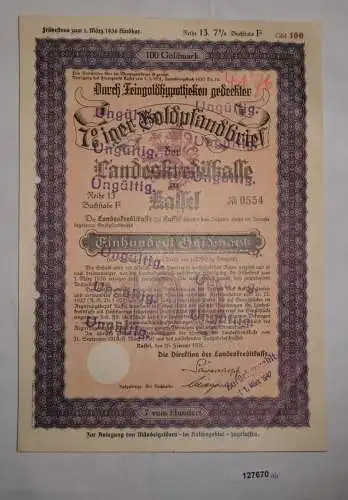 100 Goldmark Goldpfandbrief der Landeskreditkasse Kassel 26. Feb. 1931 (127670)