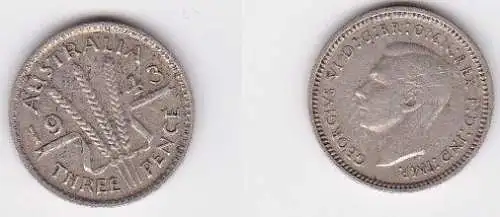 3 Pence Silber Münze Australien 1943 (122695)