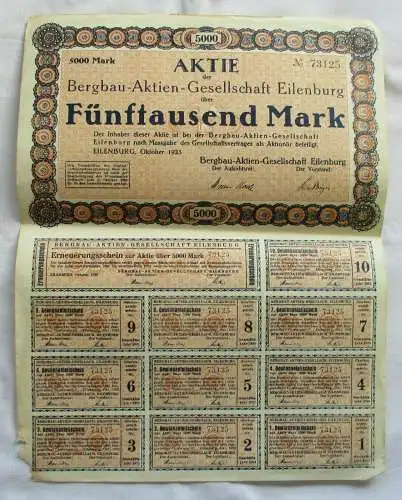 5.000 Mark Aktie Bergbau-Aktien-Gesellschaft Eilenburg Oktober 1923 (146822)