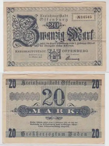 20 Mark Banknoten Stadt Kreishauptstadt Offenburg 22.10.1918 (136132)