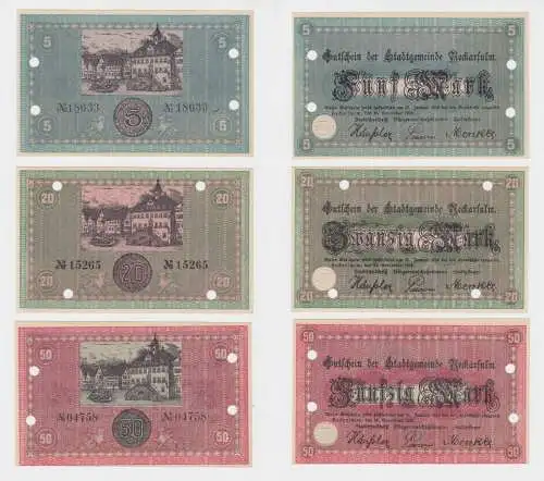 5, 20 & 50 Mark Banknoten Notgeld Stadtgemeinde Neckarsulm 15.11.1918 (135474)
