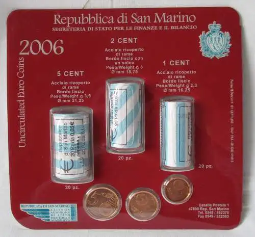 Repubblica di San Marino 1 - 5 Cent Bankrollen UNC OVP 63 Münzen 2006 (124185)