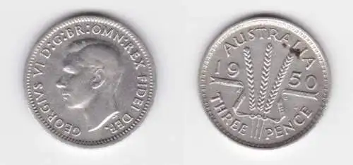 3 Pence Silber Münze Australien 1950 George VI. (141030)