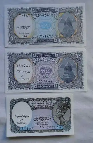 3 Banknoten 5 & 2 x 10 Piastres Ägypten Egypt kassenfrisch (116019)
