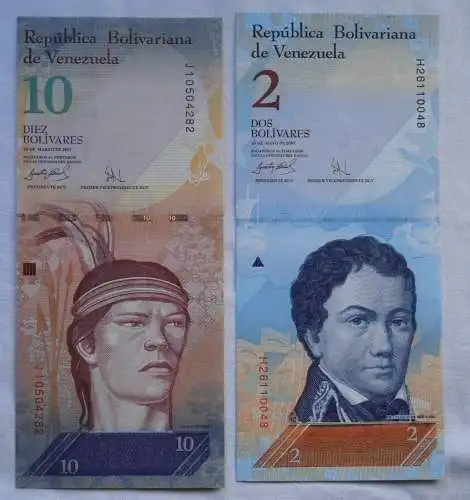 2 Banknoten 2 bis 10 Bolivares Venezuela 2007 kassenfrisch (110167)