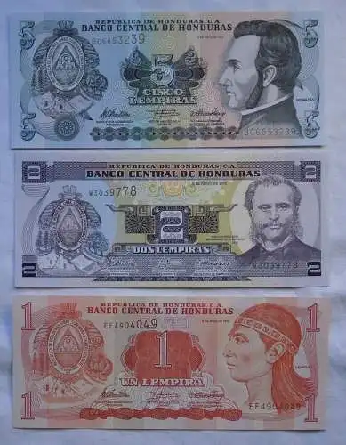3 Banknoten 1 bis 5 Lempira 2010 Honduras kassenfrisch (115730)