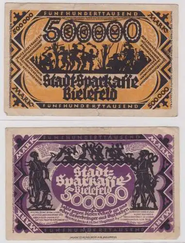 500000 Mark Banknote Inflation Stadt Sparkasse Bielefeld 20.8.1923 (137649)