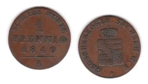 1 Pfennig Kupfer Münze Sachsen Weimar Eisenach 1840 A (133775)
