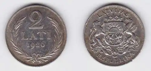 2 Lati Silber Münze Lettland Staatswappen 1926 (131103)