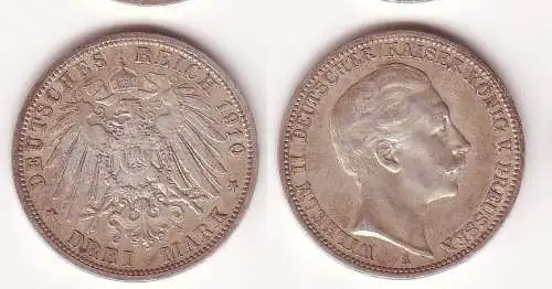3 Mark Silbermünze Preussen Kaiser Wilhelm II 1910 Jäger 103  (109613)