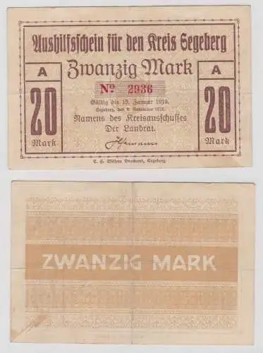 20 Mark Banknote Aushilfschein für den Kreis Segeberg 15.1.1919 (137619)